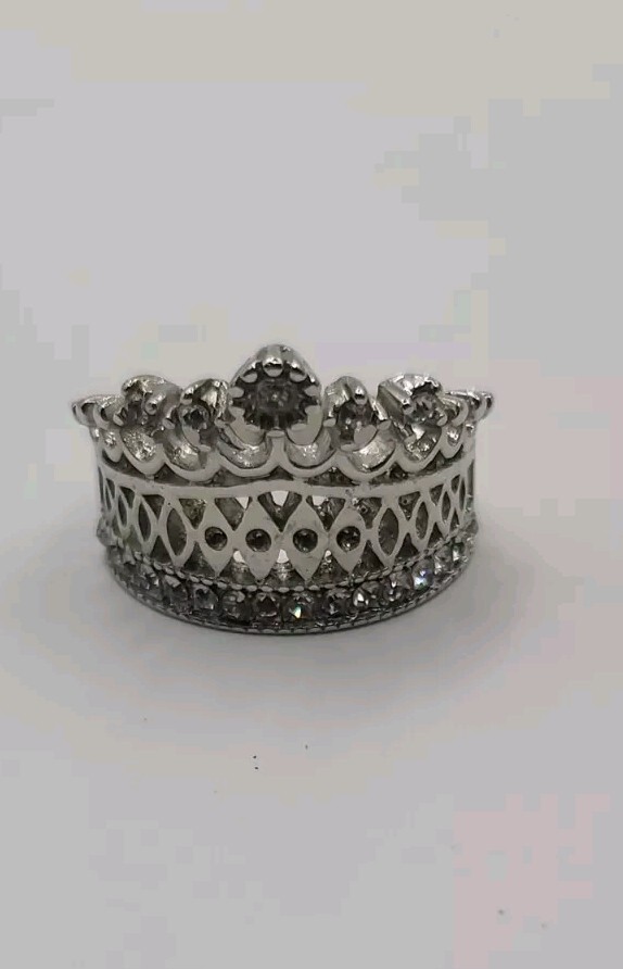 Royal Crown Eternity Band Ring Of Life Princess Tiara Ring Silver Tone CZ Sz 6