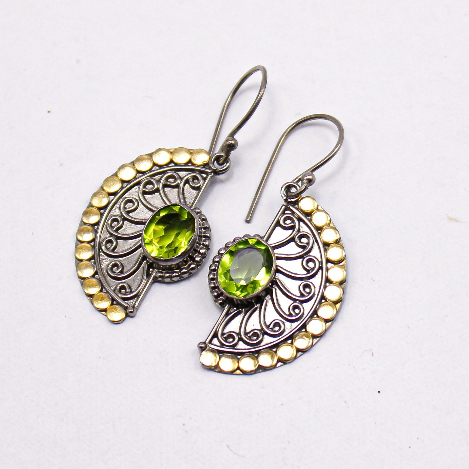 Peridot Drop/Dangle Earrings Handcrafted Yellow Gold Holiday Jewelry 1.95″
