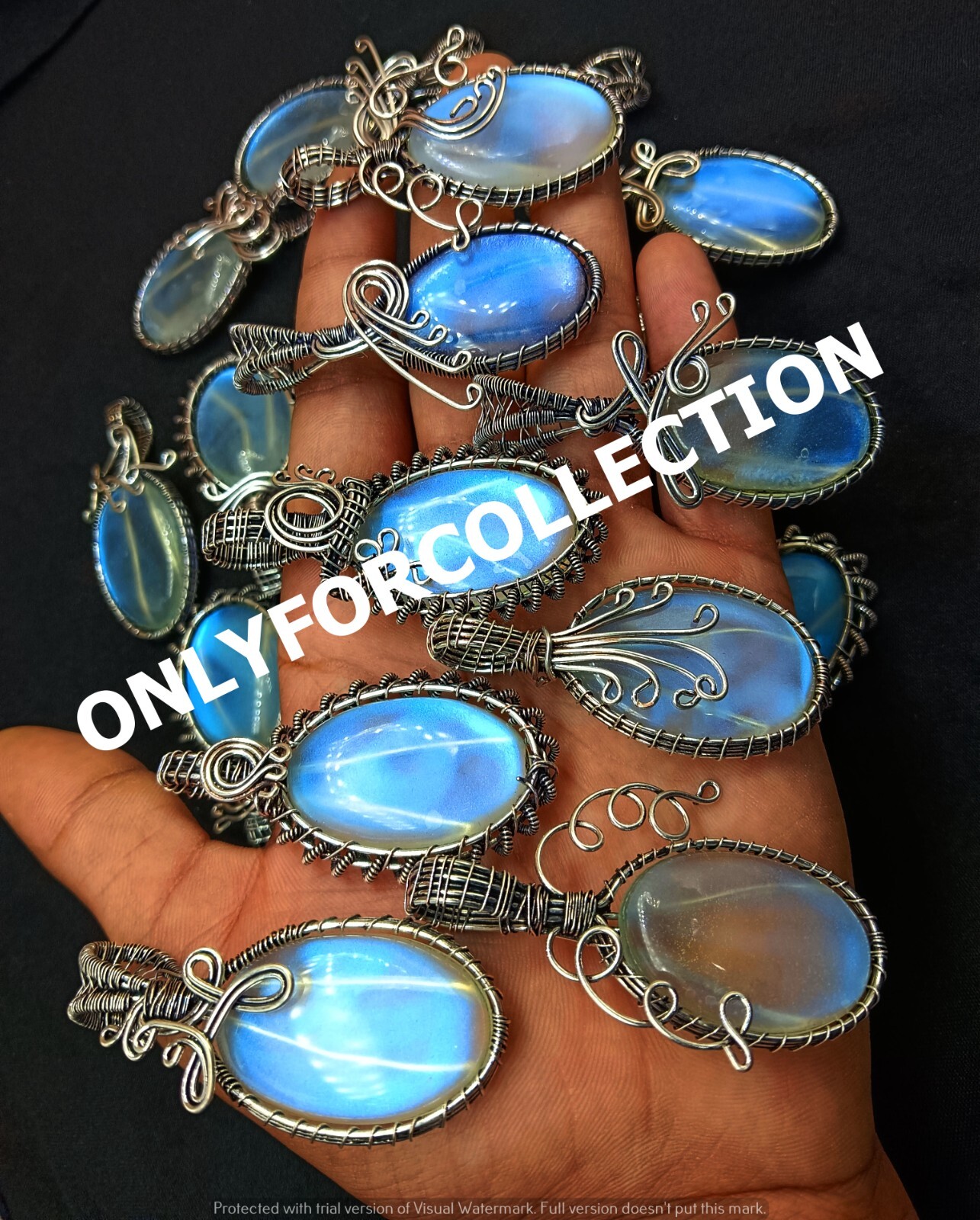 OFFER MILKY AURORA OPAL GEMSTONE SILVER WIRE WRAP OXIDIZED 1 PC DESIGNER PENDANT