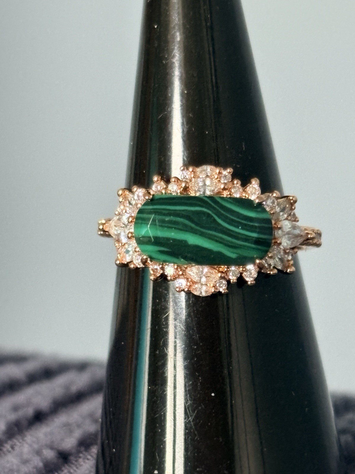 Bomb Party New OG,”Crown Jewel” Malachite Magnesite on Rose Gold, Size 6