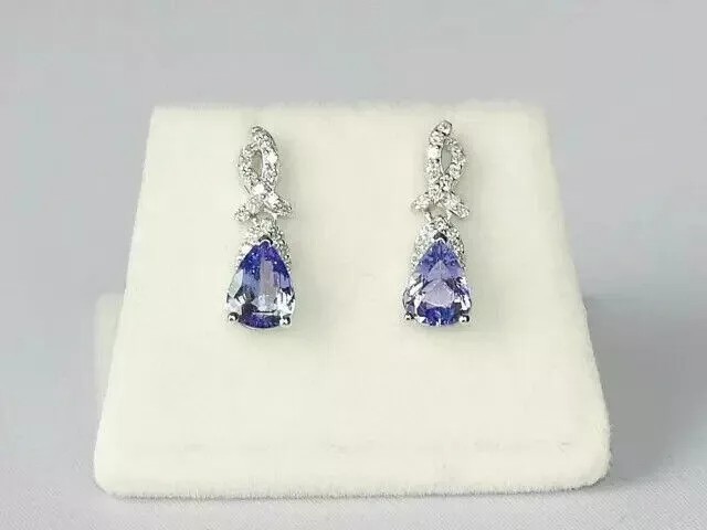 Drop/Dangle Earrings 2.20Ct Pear Cut Simulated Tanzanite 14k White Gold Plated