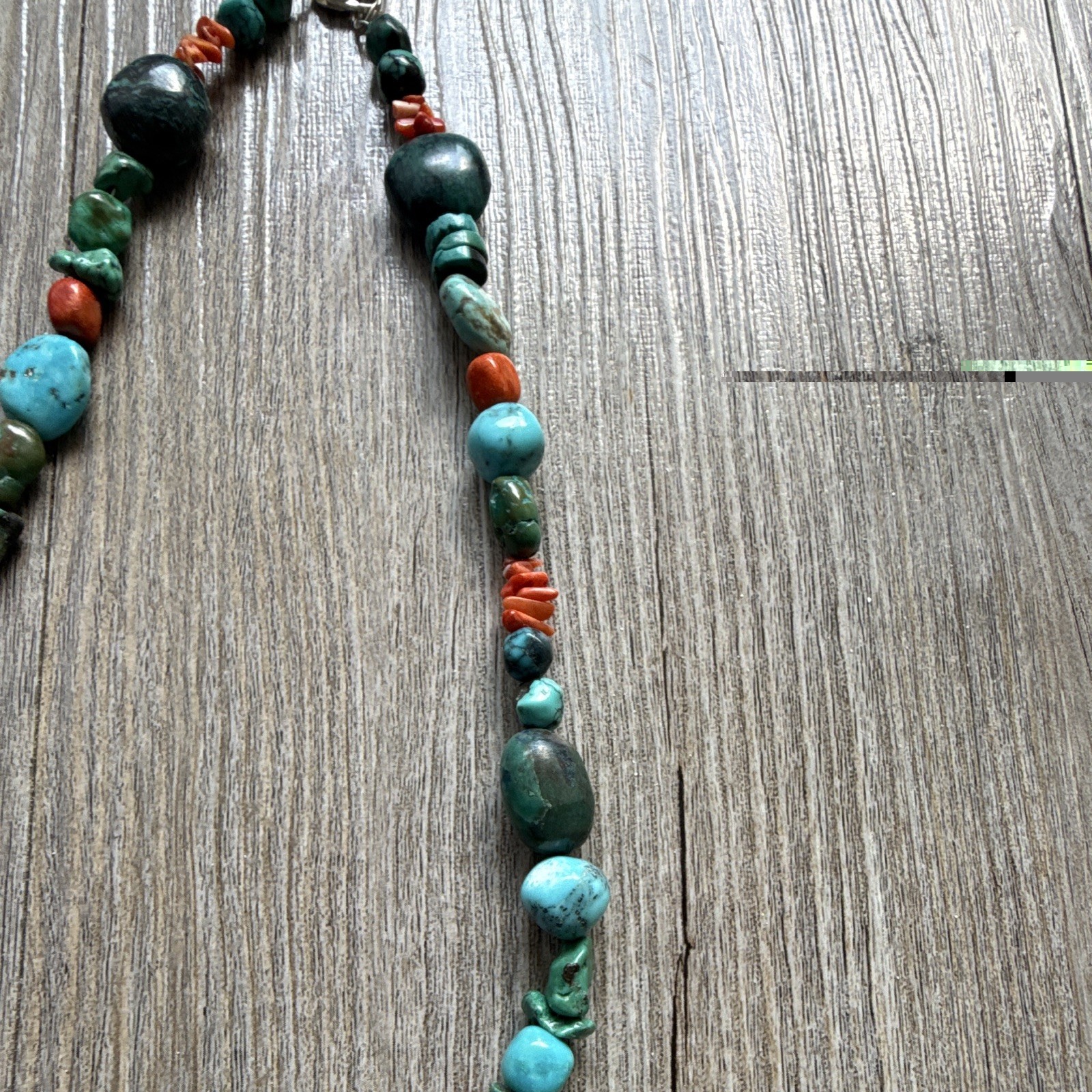 Turquoise & Jasper Stone Beaded Necklace, Round Blue Beads, Lobster Clasp