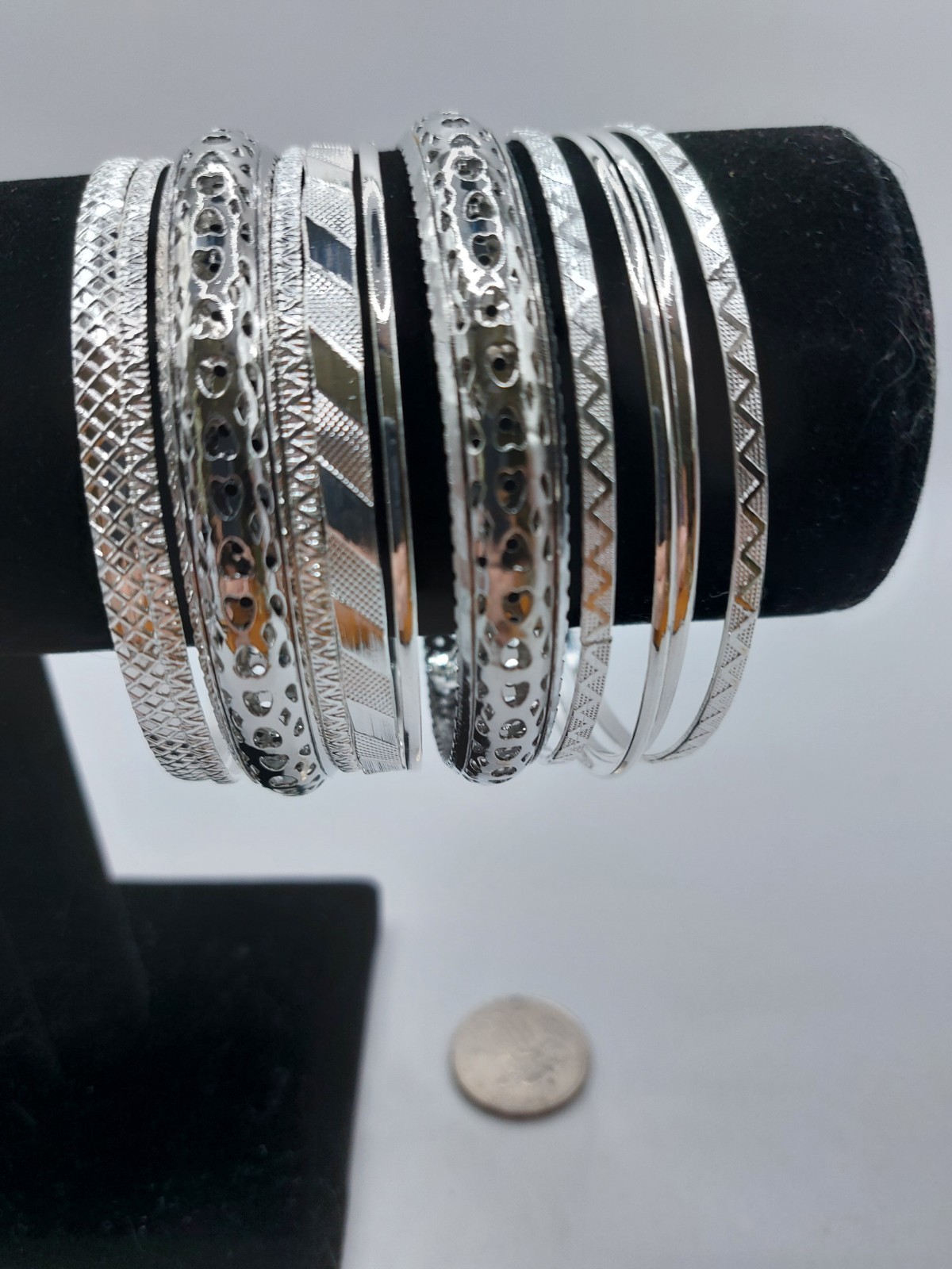 11 Silvertone Bangle Bracelet Set Multiple Designs Widths SZ8 Wear Mix Match