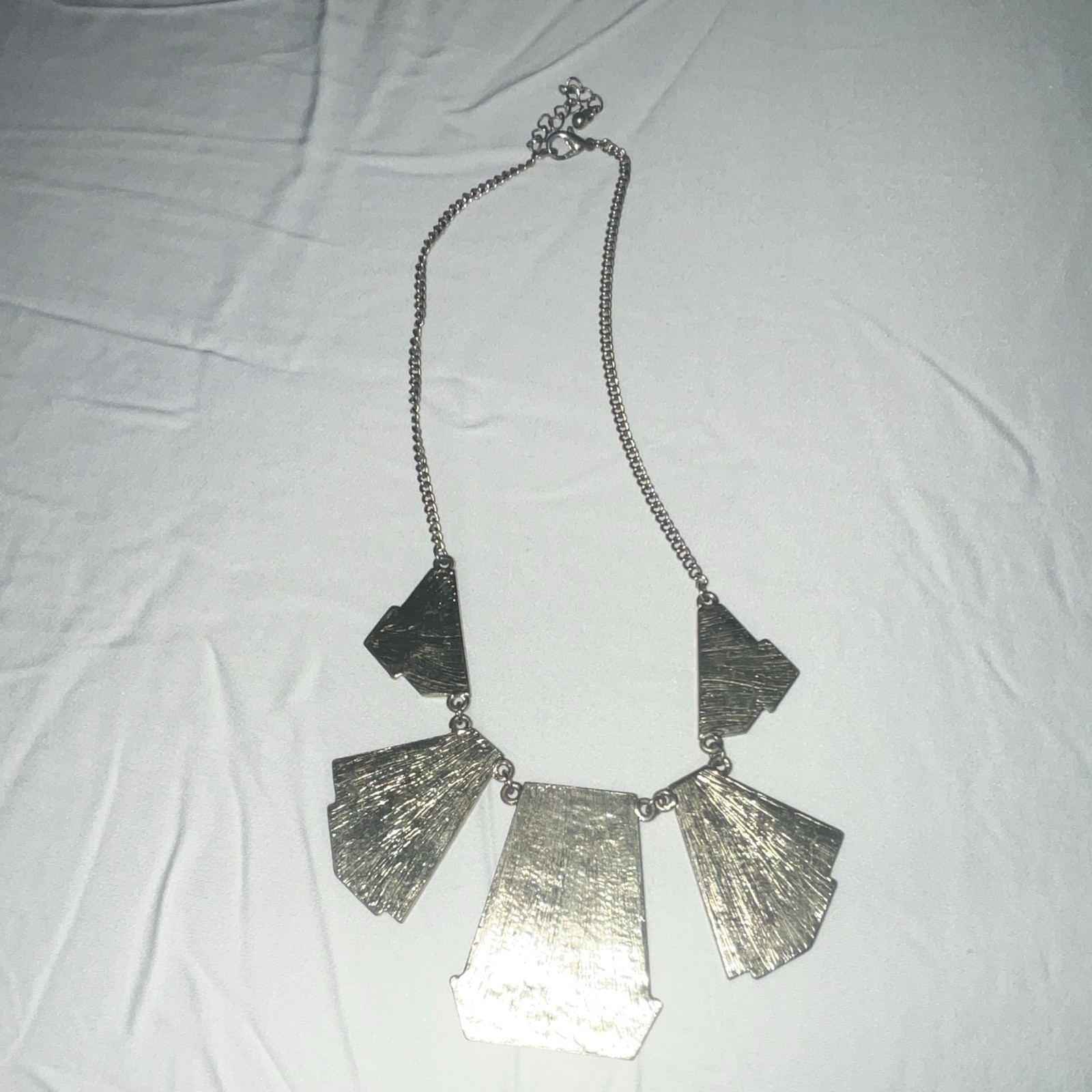 Silver Tone Geometric Statement Bib Pendant Necklace, Adjustable Cable Chain