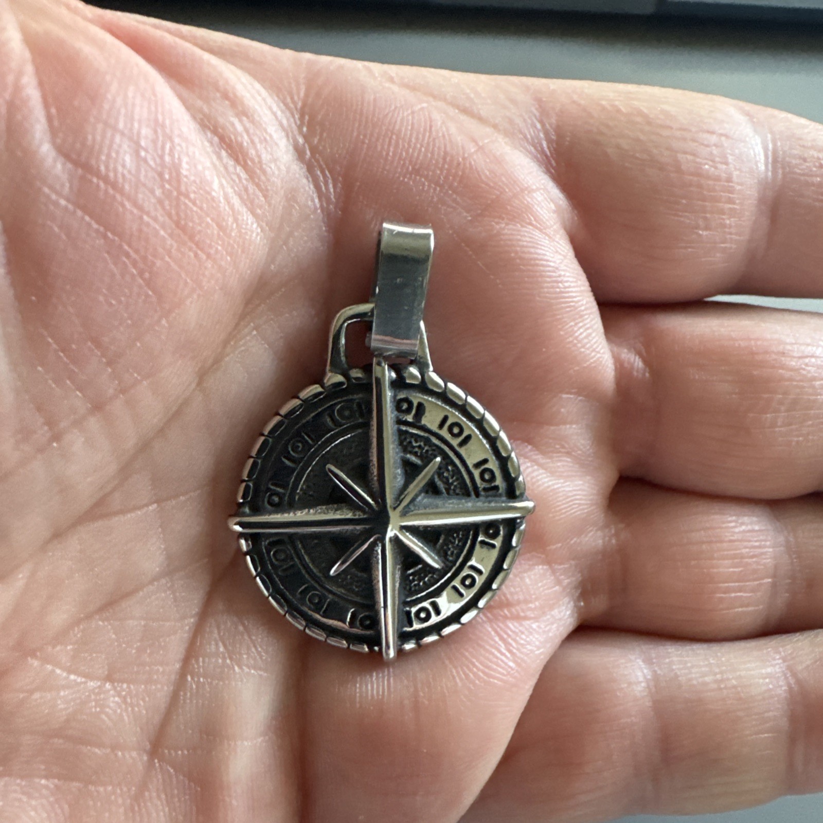 Viking Compass “North Star” or “Nautical Star” Silver Tone Pendant 24” Chain