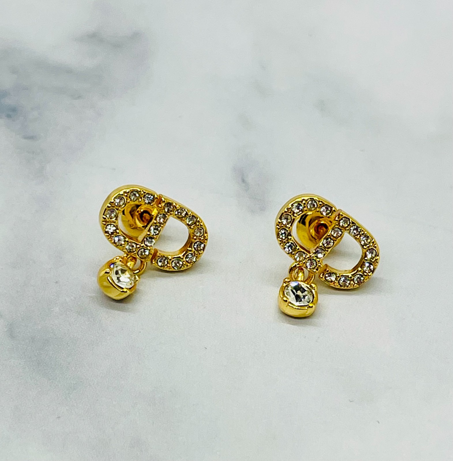 CHRISTIAN DIOR CD Rhinestone Earrings – Pre owned / MA6024
