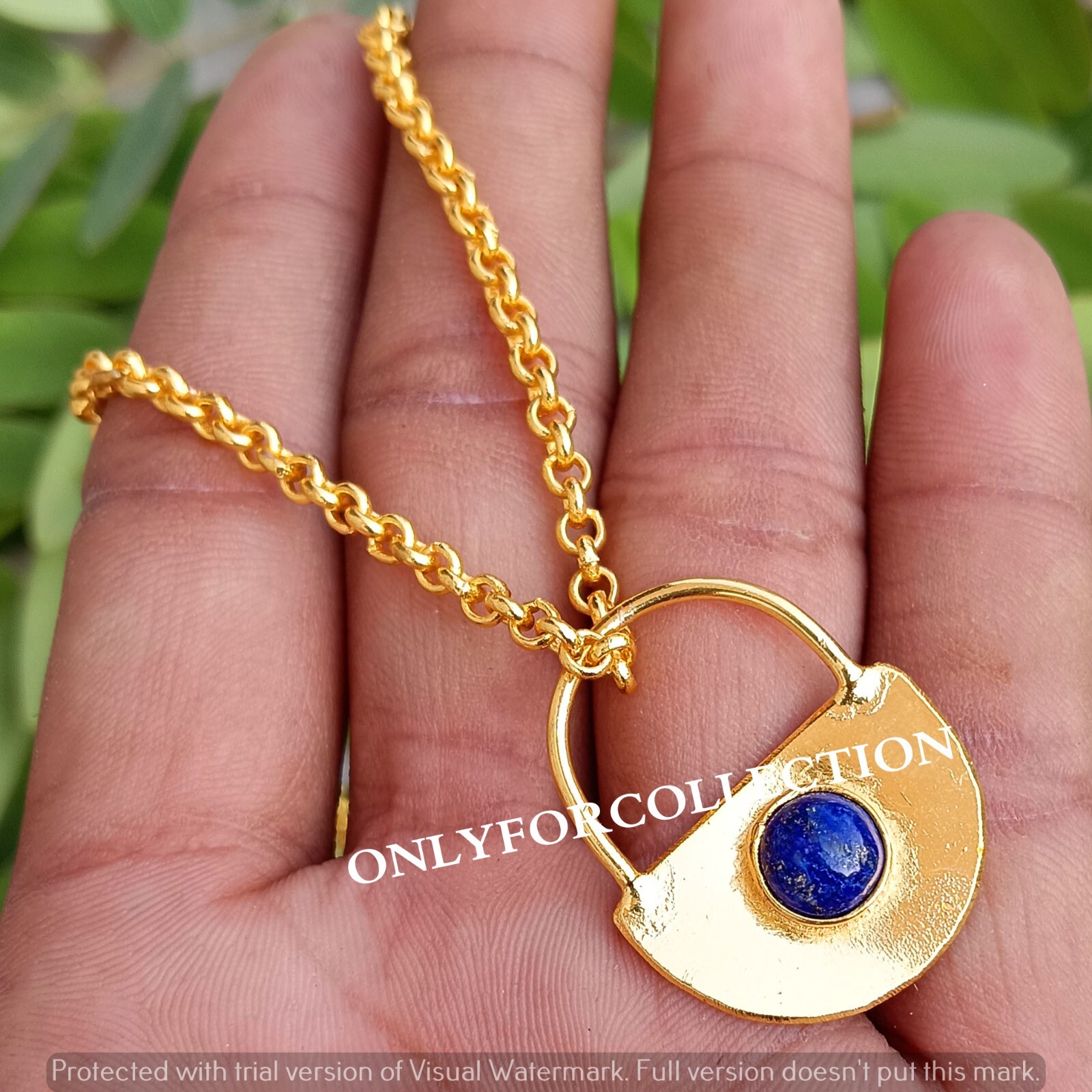 Buy Lapis Lazuli Gemstone Yellow Gold Plated Energy Lock 1 PC Pendant With Chain