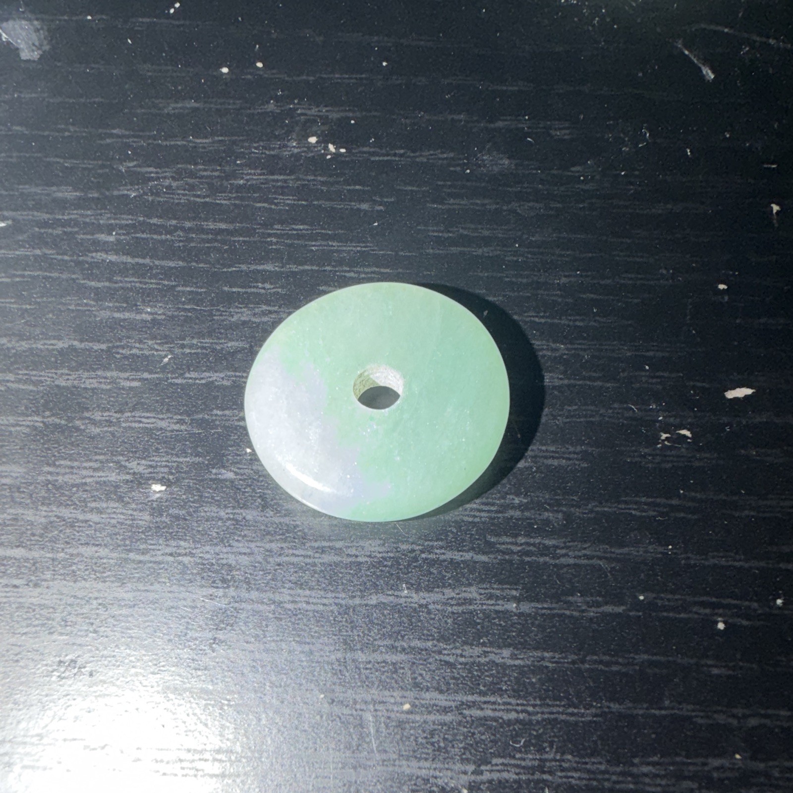 Green Stone Round Donut Coin Pendant, Circle with Center Hole