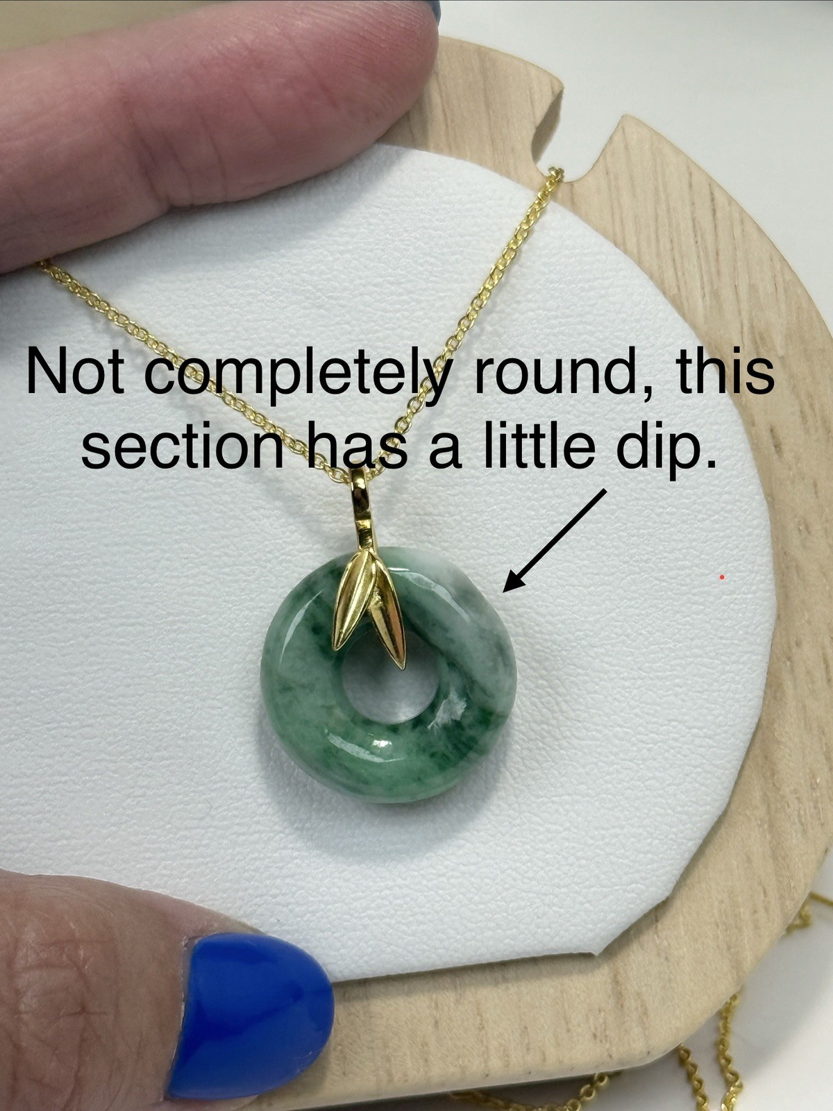 Jadeite Spicy Green Donut Pendant Necklace 19.3/6.8MM on Gold 18IN S925 Chain