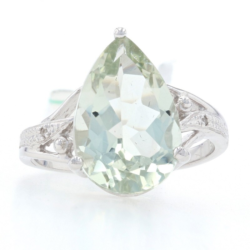 NEW Green Amethyst & Diamond Ring – Sterling Silver Women’s