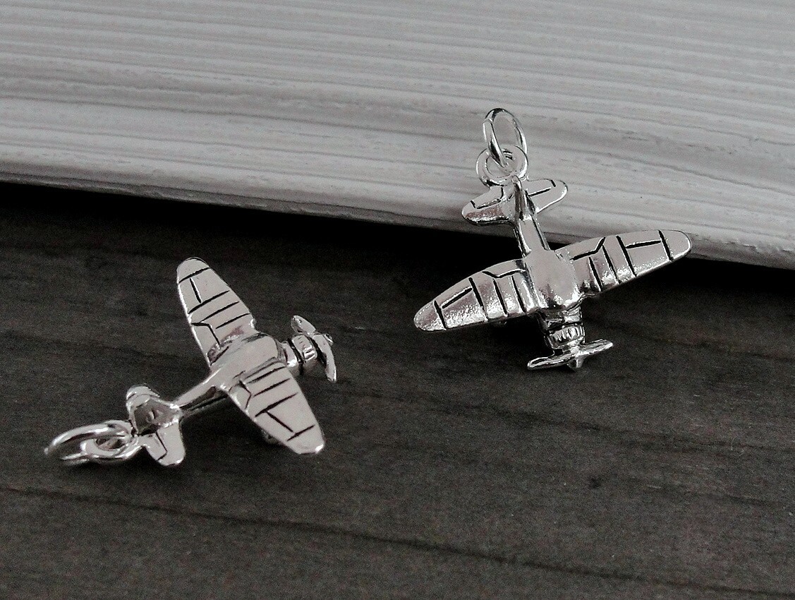 Silver Biplane Charm – 3D Piper Cub Pendant – Airplane Charm – Aircraft Charm