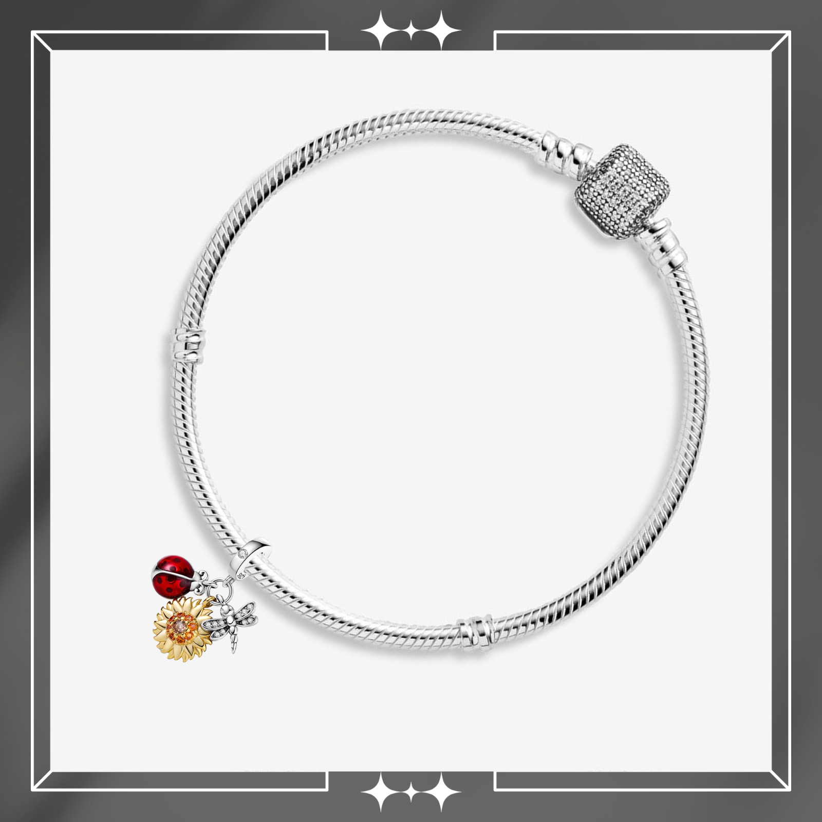 Ladybug, Dragonfly And Sunflower Charm For Bracelet, Ladybug Charm