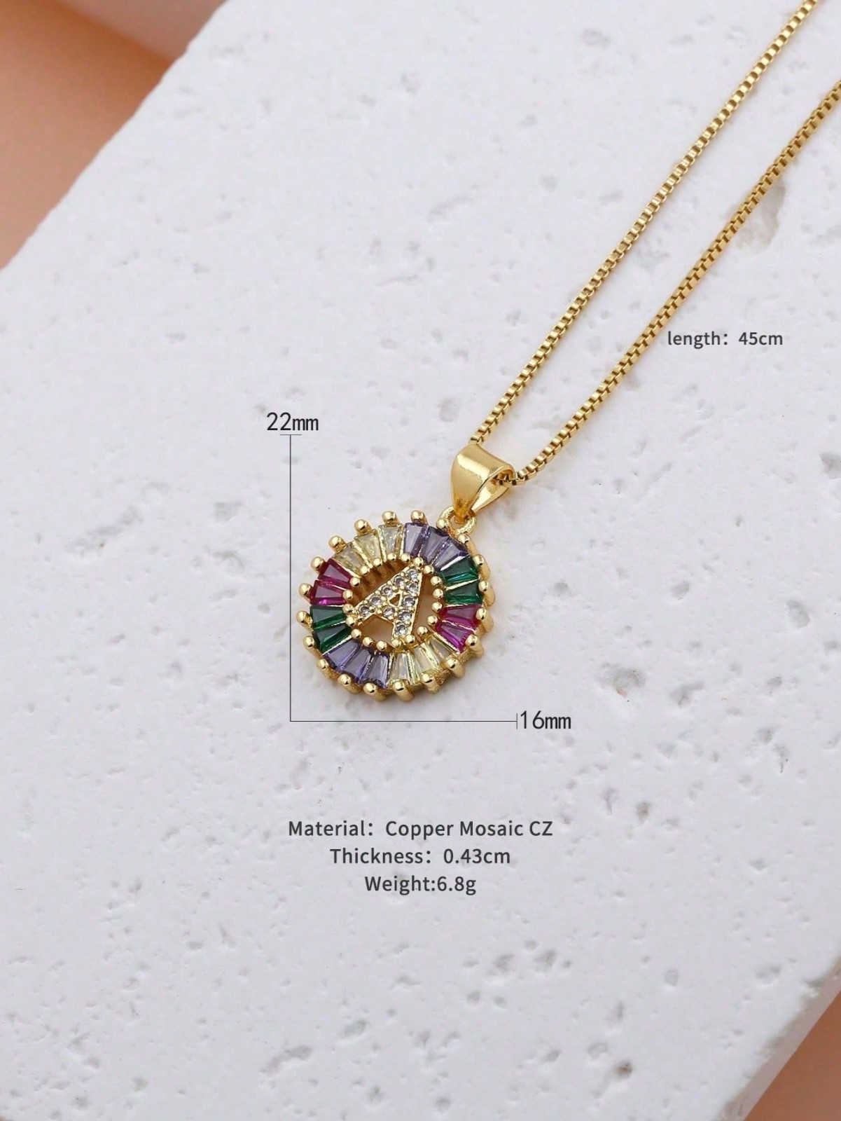 Gold Plated Rainbow CZ Initial Letter Necklace Pendant Women Personalized Gift