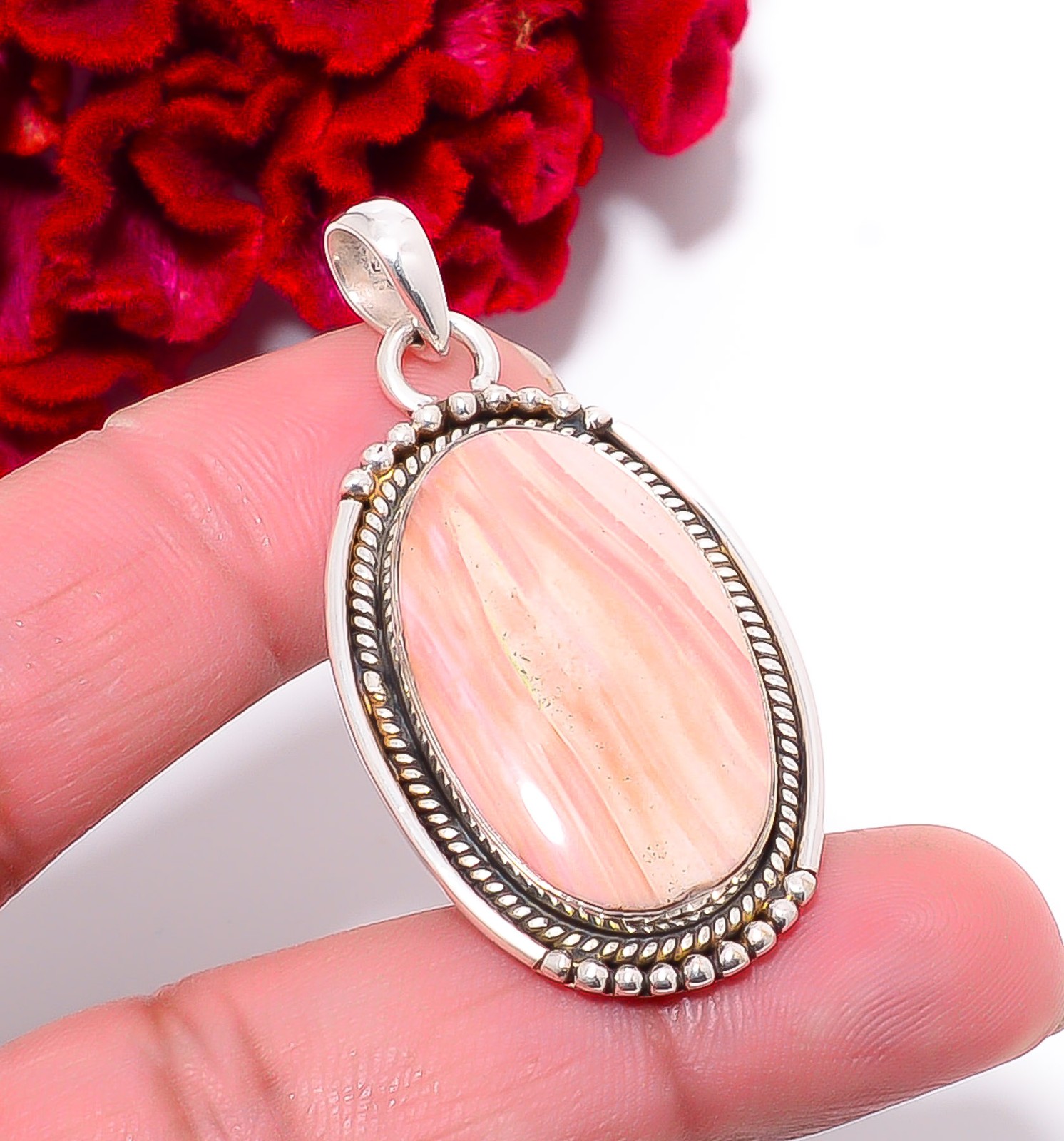 Pink Opal – Australia Designer Handmade 925 Sterling Silver Pendant 1.95″ P9666