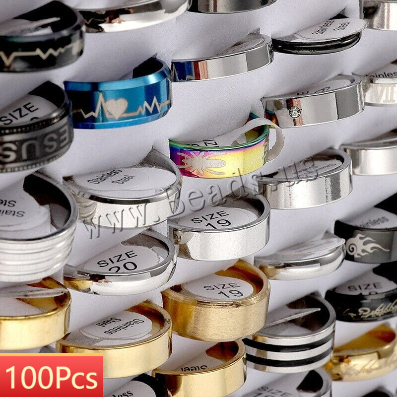100*Bulk Lot Mixed Stainless Steel Rings Men’s women’s Fashion Ring Wholesale