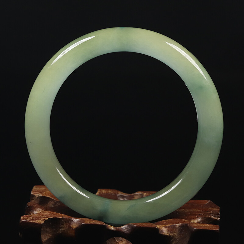 53mm Natural White Green Jadeite Jade Bangle Bracelet Women’s Chinese Jade 16022