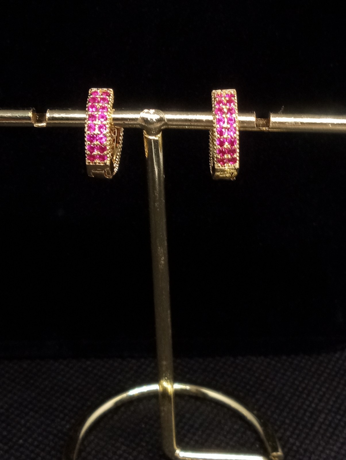 Ruby Red Pave Cubic Zerconia Gold Plated Huggie Earrings NWOT Fall ’25
