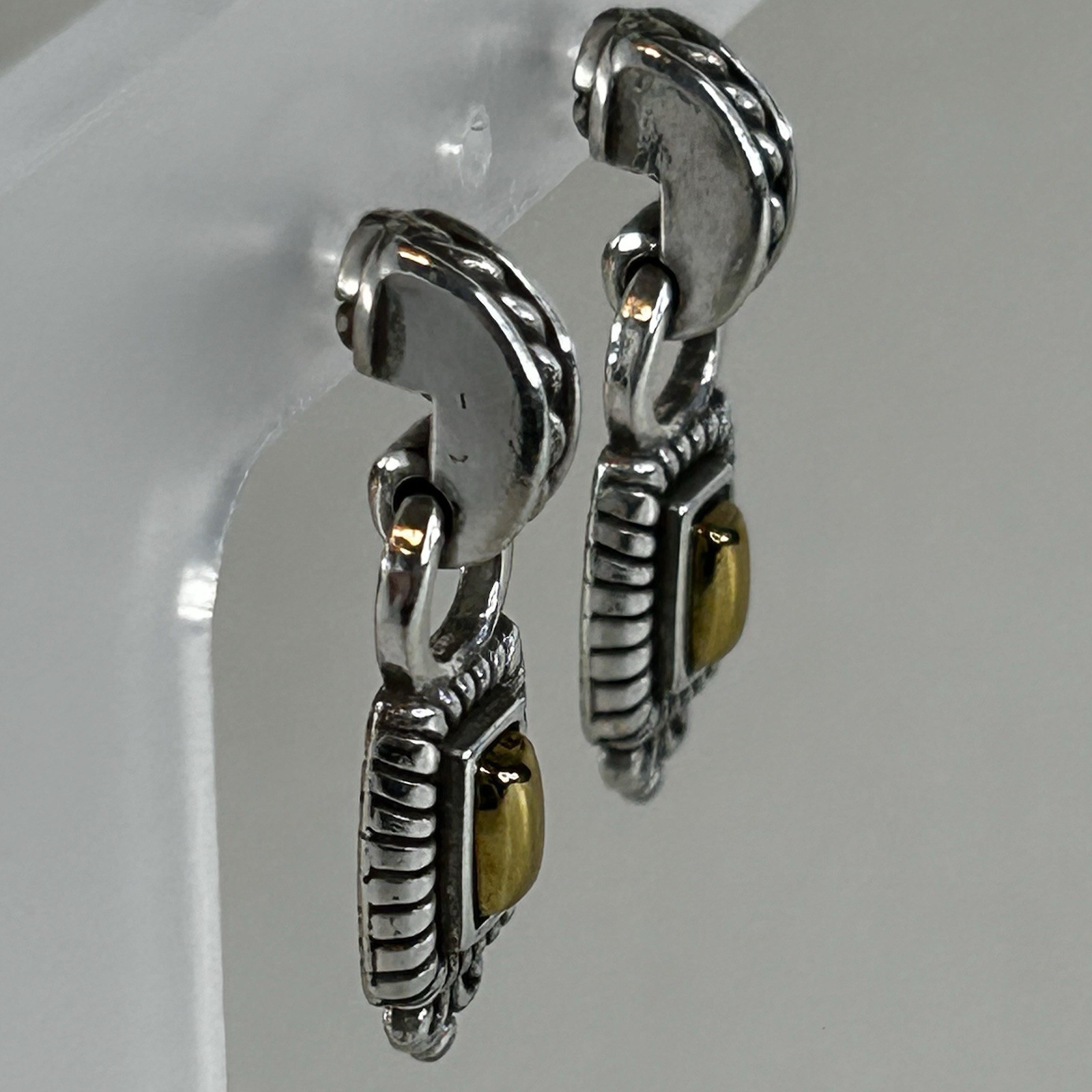 Brighton Earrings Two Tone Rectangle Drop Gold And Silver Tone Petite Retired
