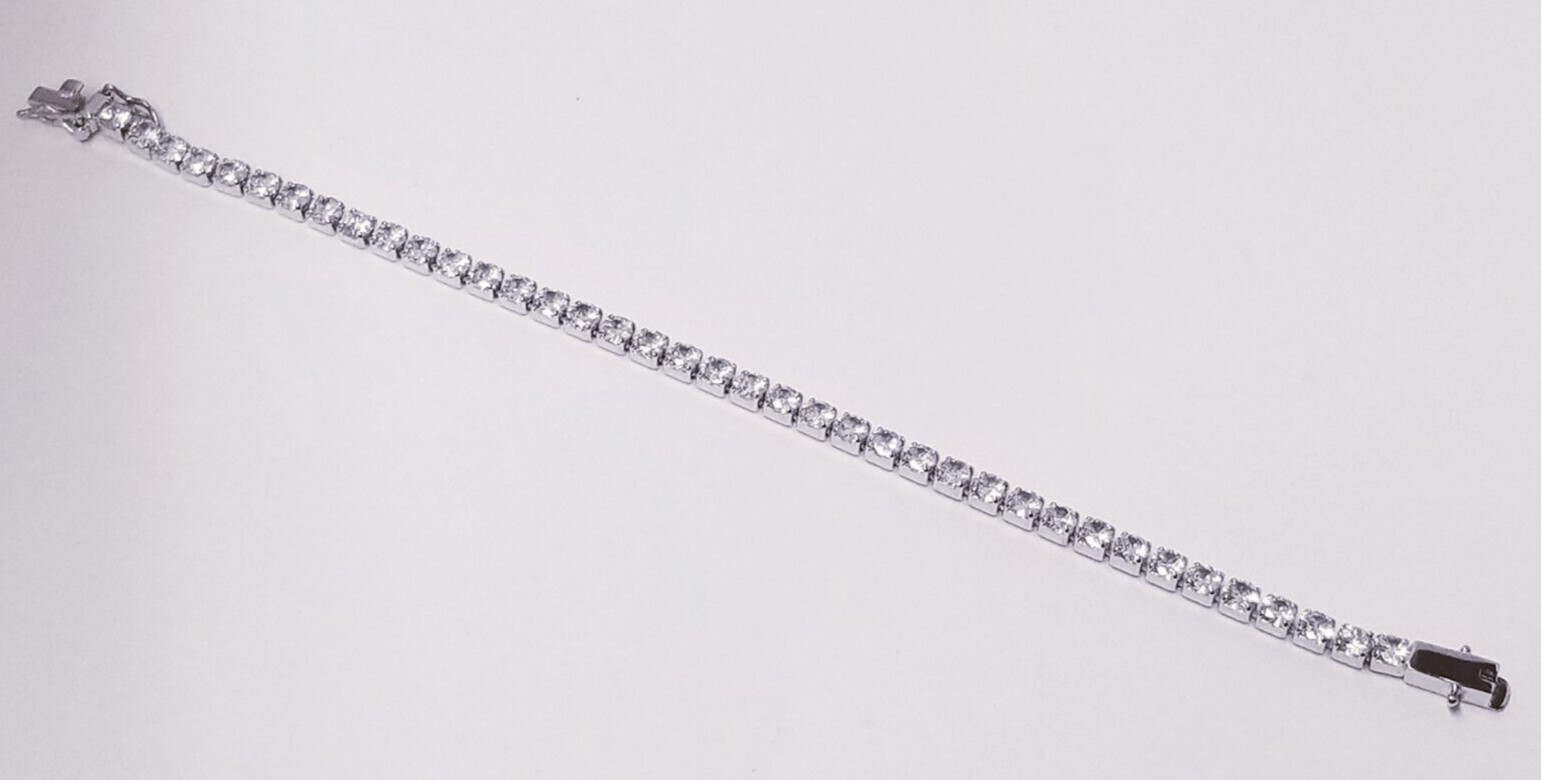 Sterling Silver 3mm Cubic Zirconia Tennis 7.5″ Bracelet 10.1gTW