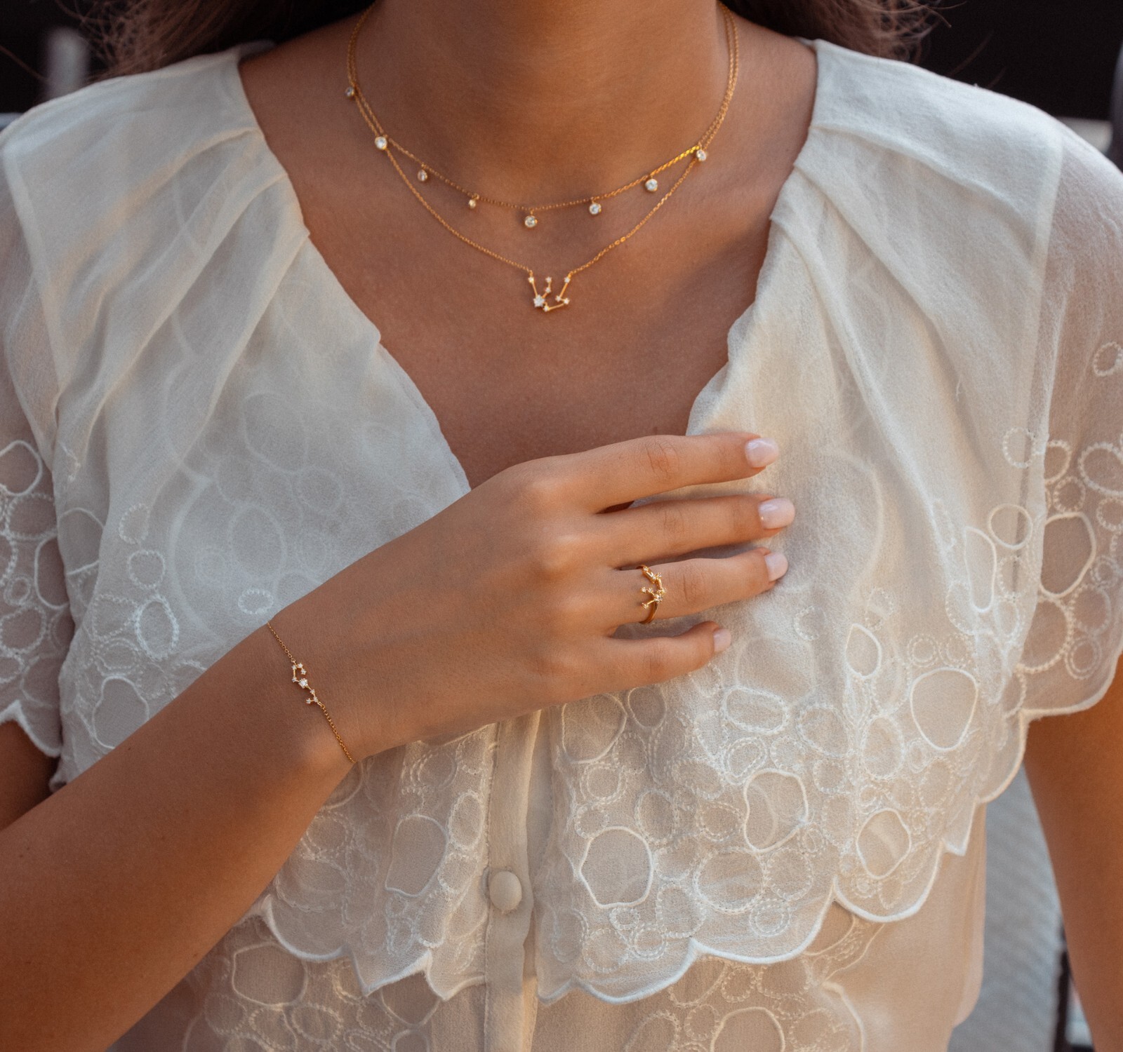 Zodiac Constellation Necklace with Crystals, Celestial Jewelry, Astrology Gift