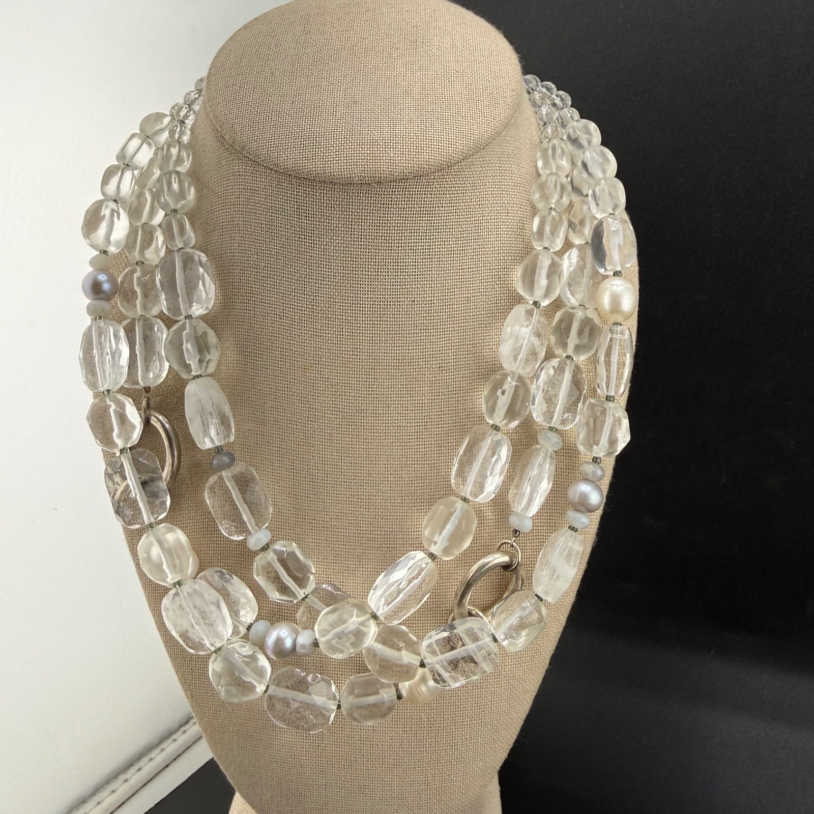 Vintage Silpada Glass Layered Necklace White Heat Sterling Silver 18”