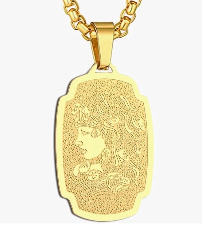 Gorgon Medusa Necklace Greek Mythology HQ Engraved Stainless Steel Great Item.