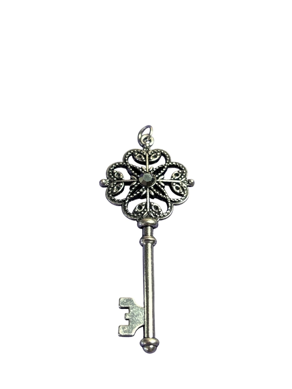 Gunmetal Key Pendant Rhinestone 2.25 inches