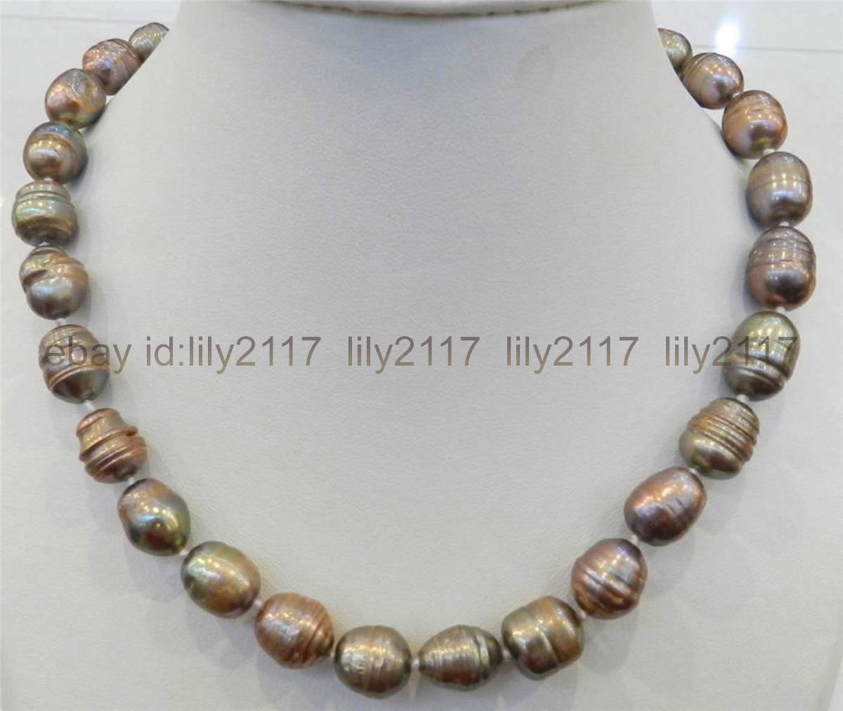 AA GENUINE 10-11MM CHAMPAGNE BROWN NATURAL TAHITIAN PEARL NECKLACE 18″