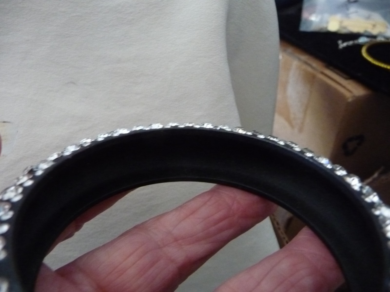 BANGLE HEAVY BLACK METAL W ROWS RHINESTONES STATEMENT 3/4”W BRACELETS #26/25