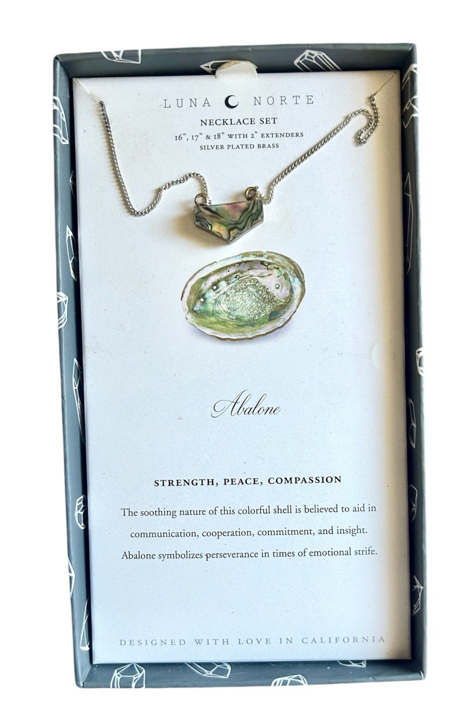 Luna Norte Abalone Silver Plated Brass Necklace 16-20” In Original Box NIB