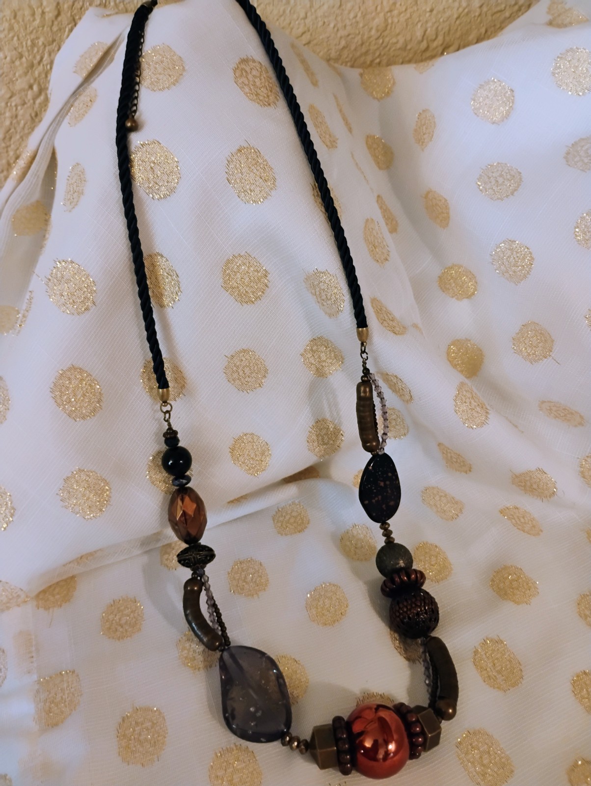 Bohemian Wood Bead Necklace Lot Brown/Black Round Pendant Ball/Bead Chain