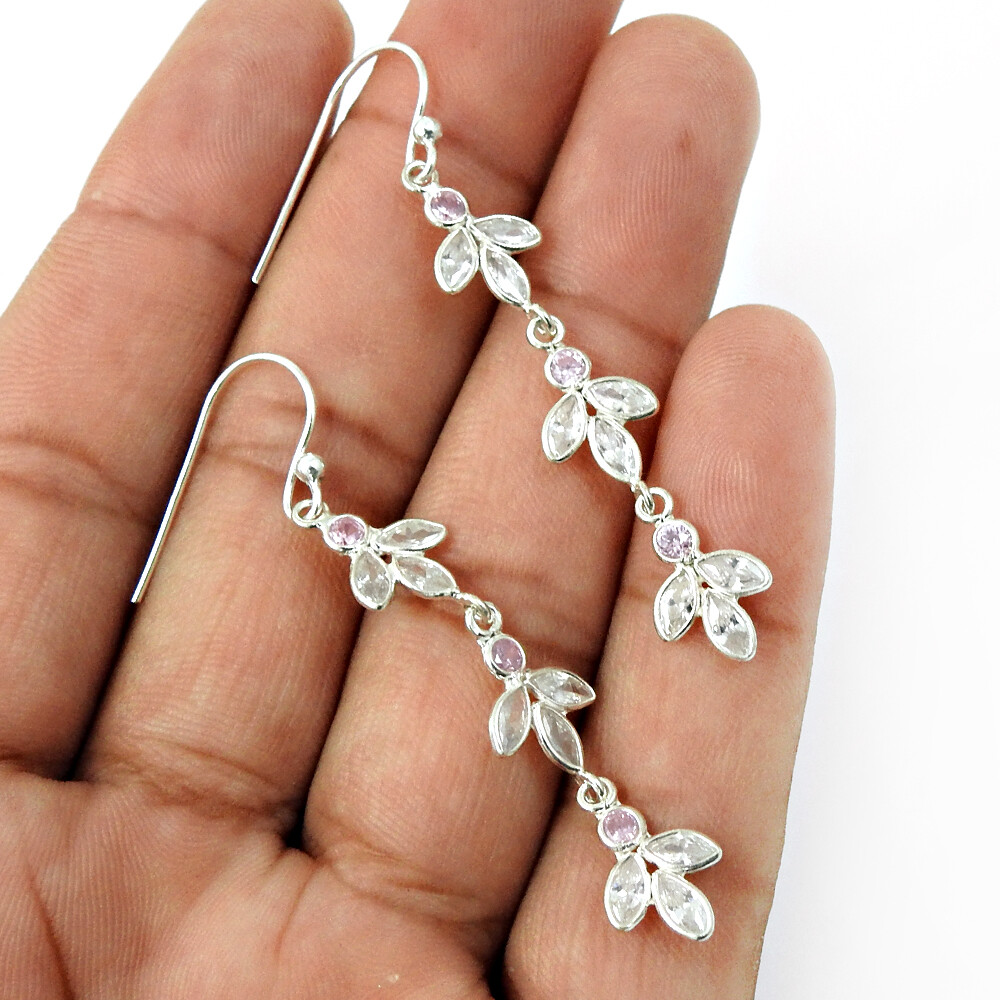 White Pink Black CZ 925 Sterling Silver Trending Earrings Gift for Woman Girls