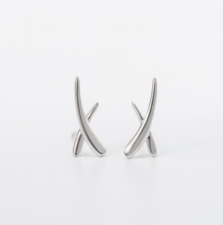 Solid 925 Sterling Silver High Polished X Cross Stud Earrings Gift PE25