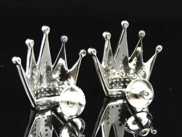 2.34Ct Round Simulated Diamond King Crown Stud Earrings 14k White Gold Plated