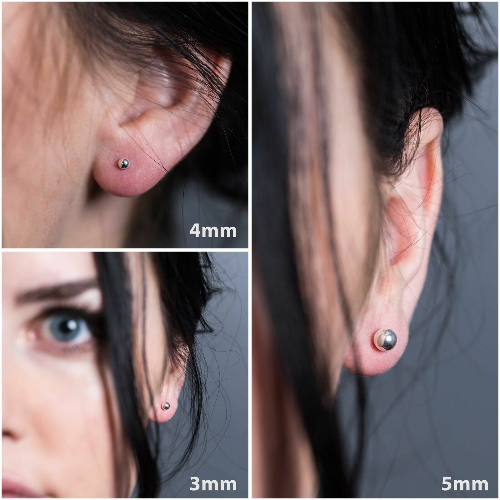 925 Sterling Silver High Polish Smooth Round Ball Stud Earring 3-Size Set