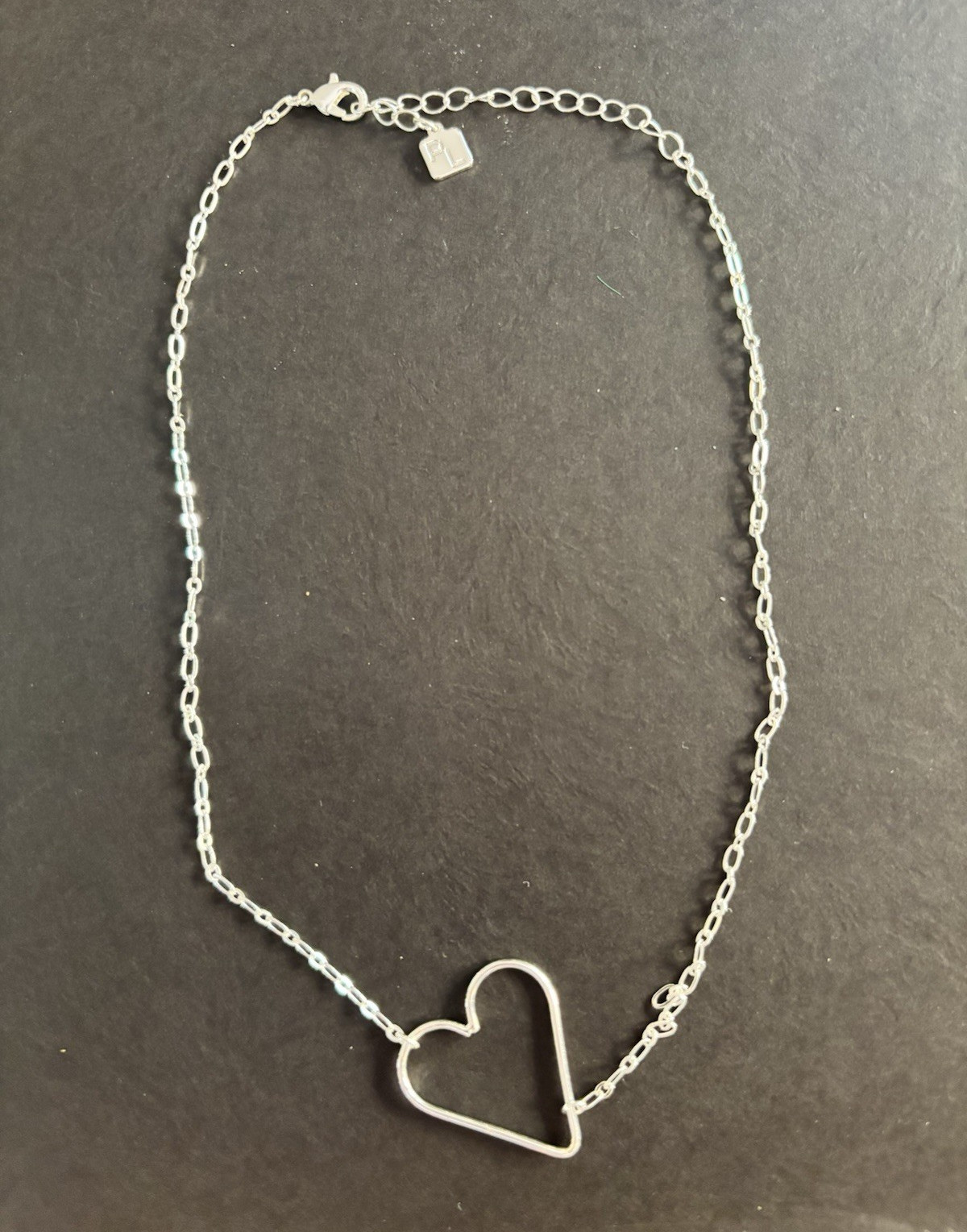 Park Lane Silver Tone Heart Charm Pendant Cable Chain Necklace Lobster Clasp