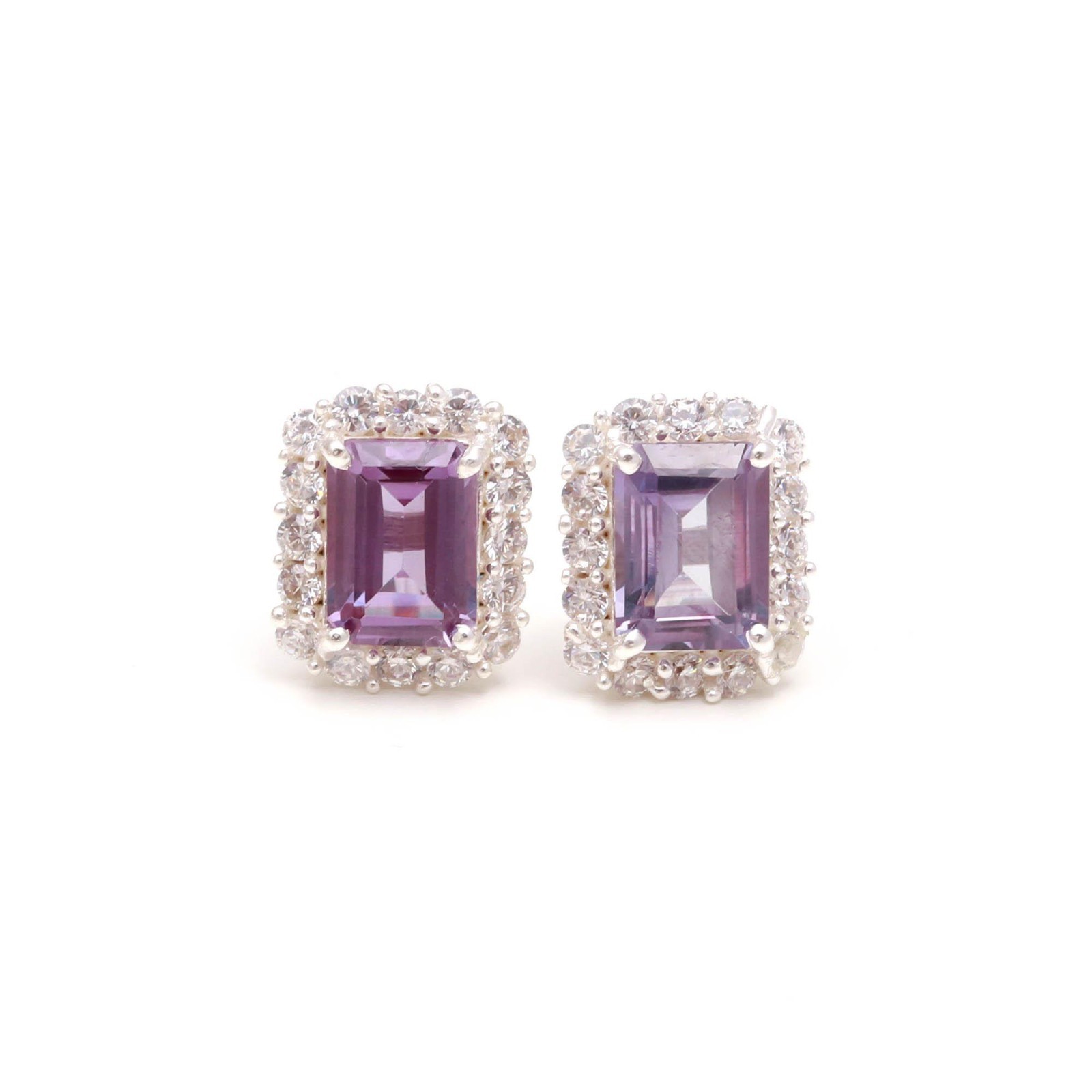 Colour Changing Alexandrite Octagon Stud Earring Solid Silver Moissanite Jewelry