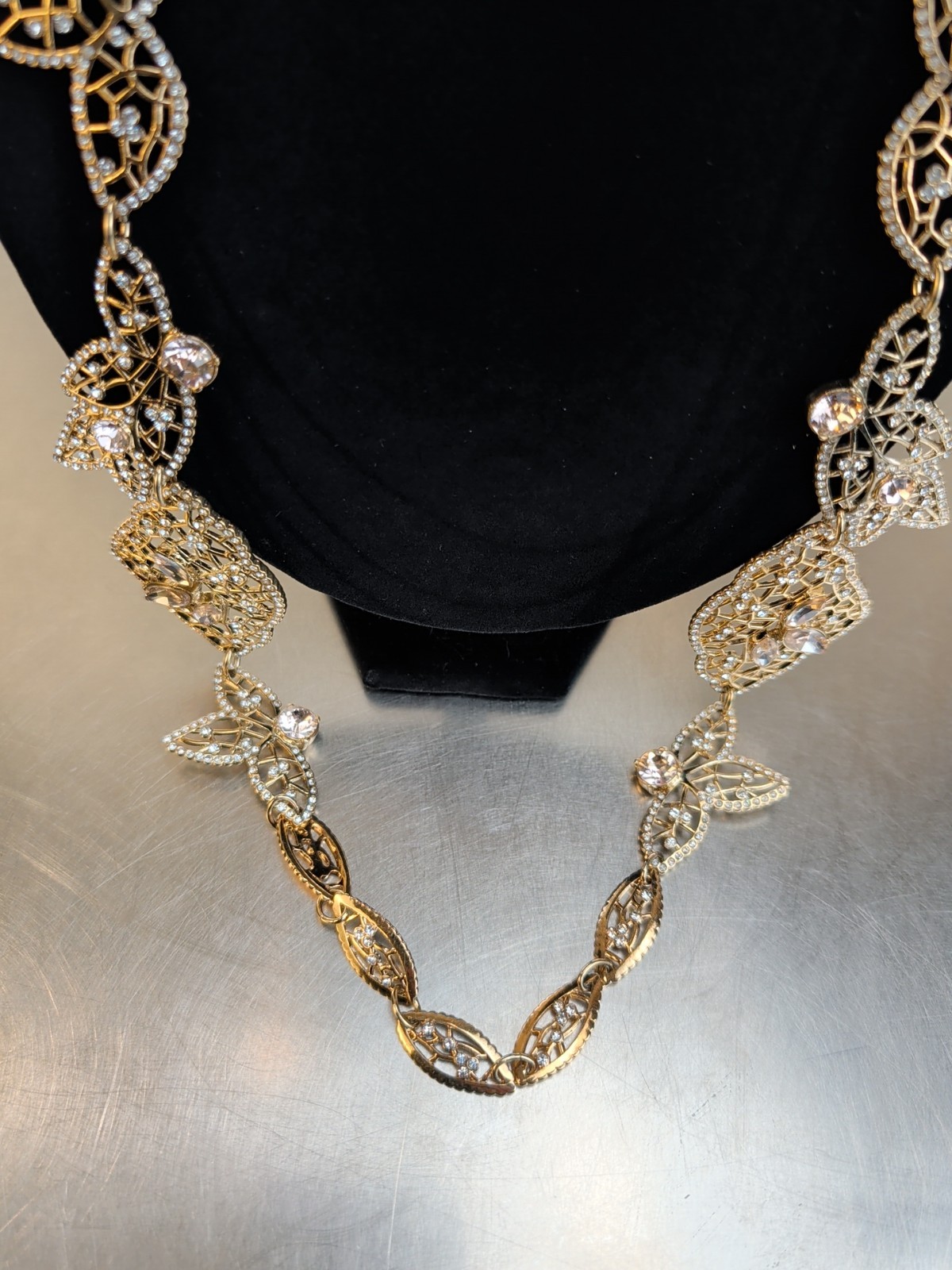 Ann Taylor Necklace Gold In Color With Rhinestones Statement Piece