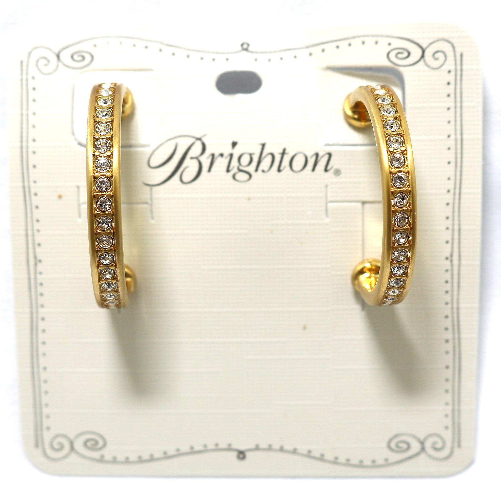 Brighton MERIDIAN ZENITH NWT $88 Clear Crystal Medium Hoop Gold Earrings