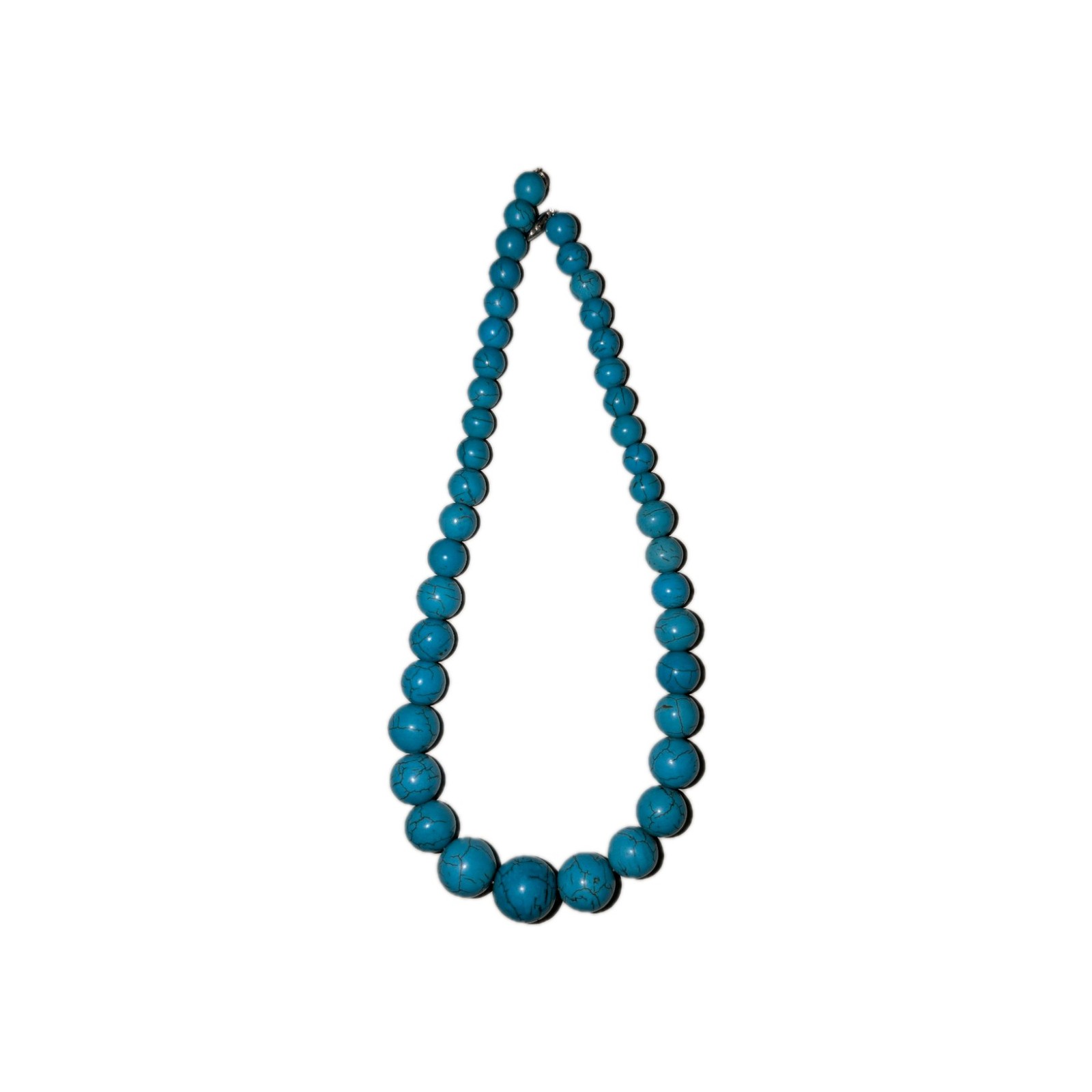 Turquoise Blue Round Stone Bead Strand Necklace Ball Chain Lobster Clasp