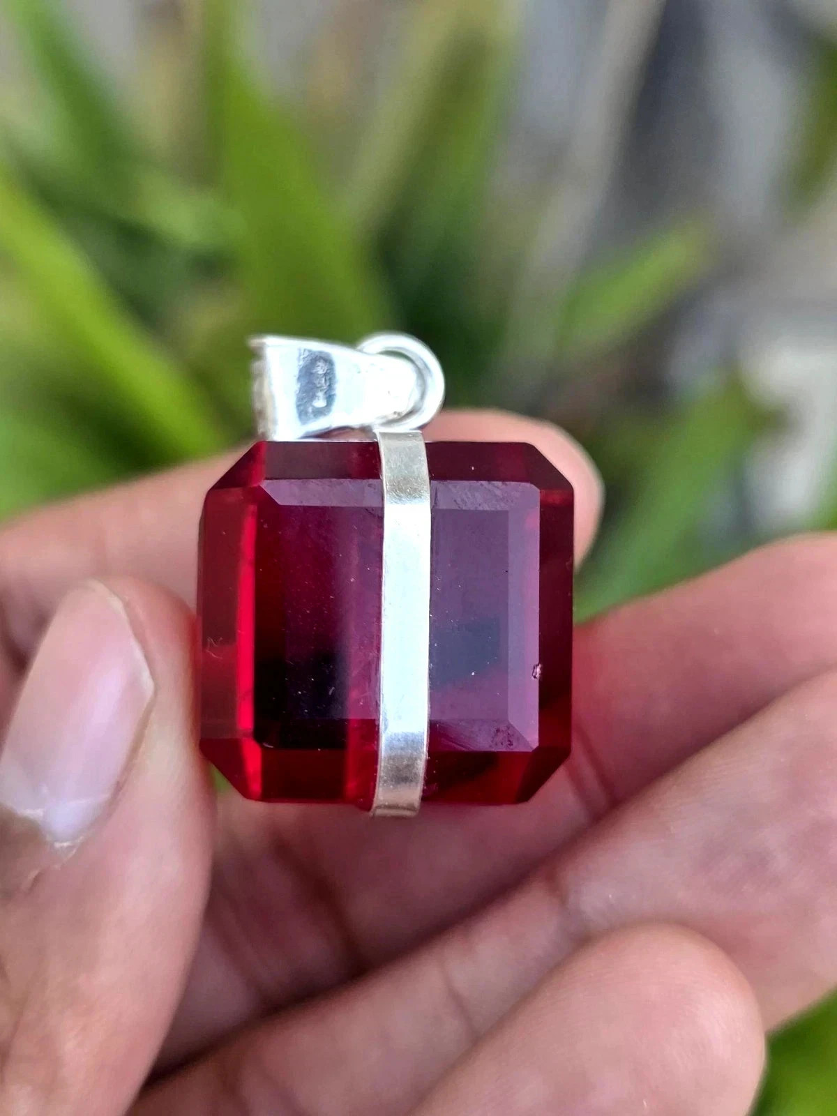 98 Ct Natural Red Cube Cut Topaz 925 Solid Sterling Silver Pendant Gemstone