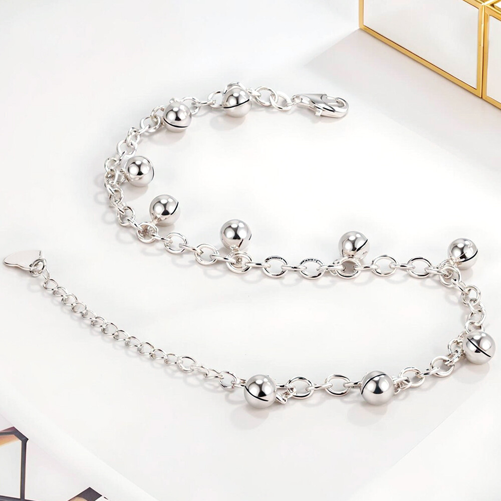Solid 925 Silver Adjustable Bell Anklet Dual-purpose anklet/bracelet Up to 10.5″