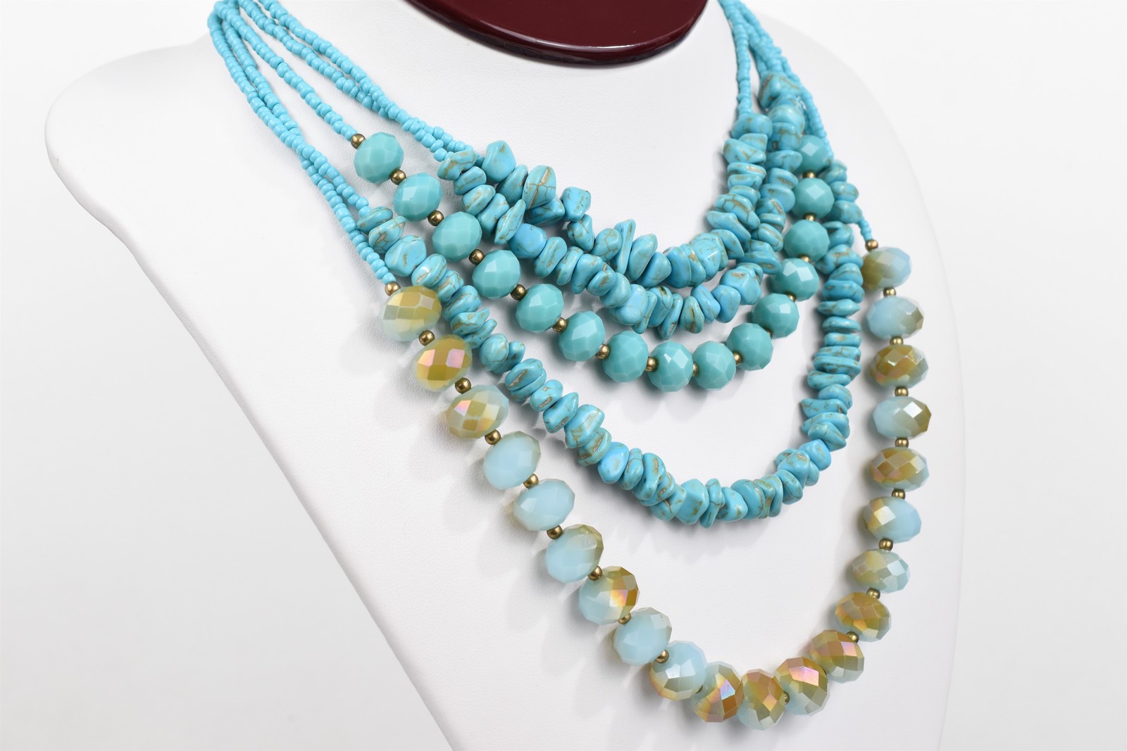 Multi-Strand Turquoise Glass Magnesite & Crystal Necklace 20-30 in Ext