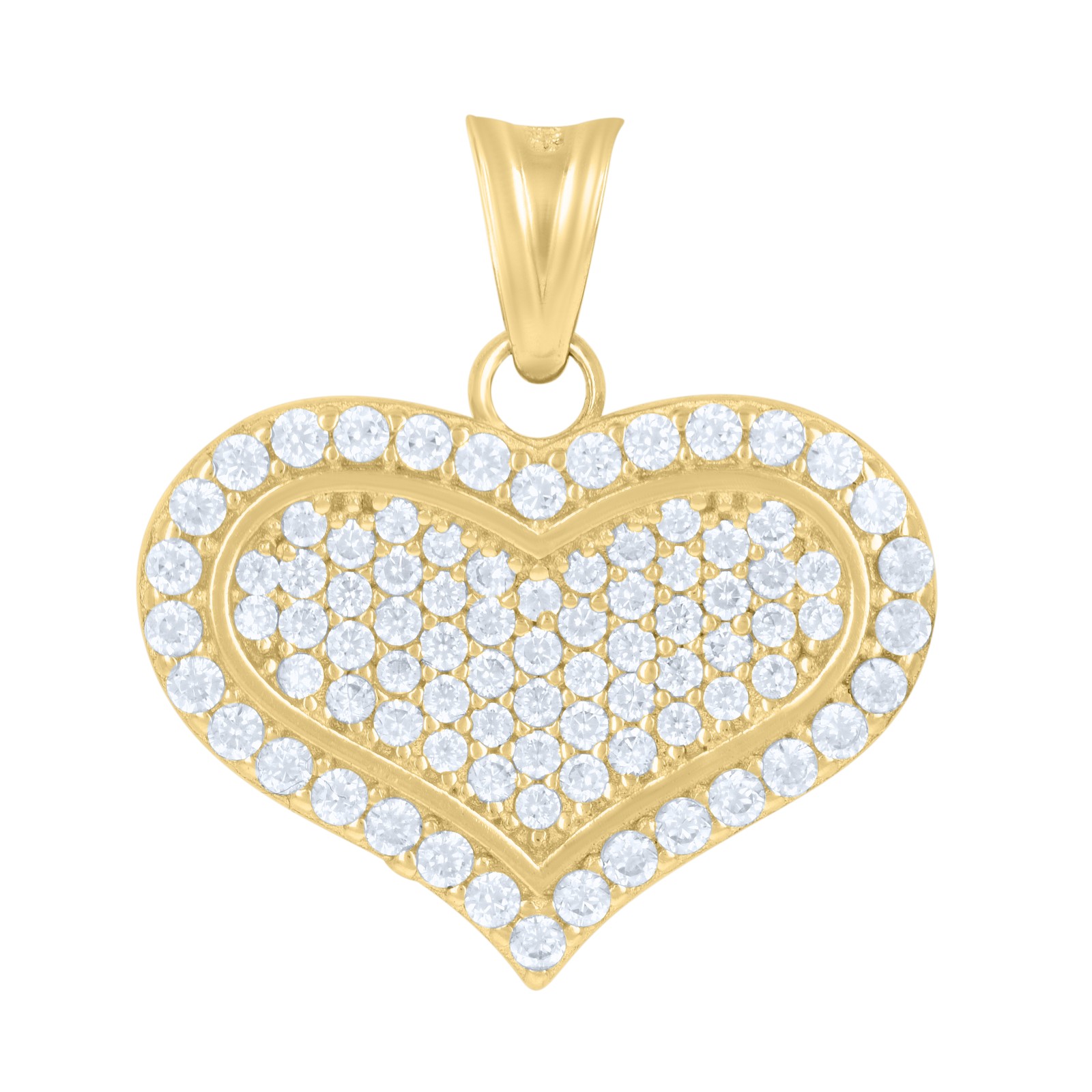 14K Yellow Gold Round CZ Women’s 0.85″ Iced Out Love Charm Cluster Heart Pendant