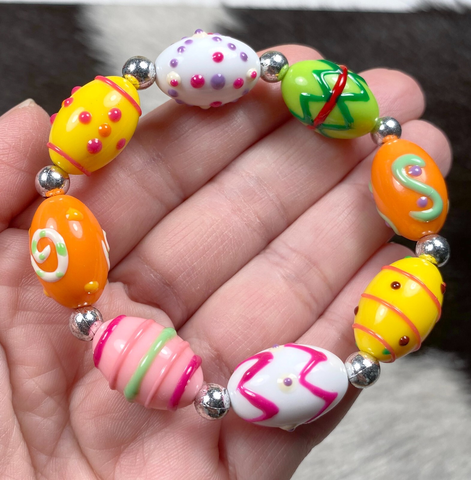 Easter Bracelets Spring Bracelet Colorful Egg Polka Dot Flowers Bracelets 6 pcs