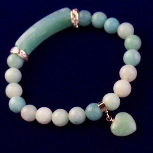 58SL Natural Amazonite Gem Round Ball Pendant Bead Stretchy Bracelet 7.5 Inch