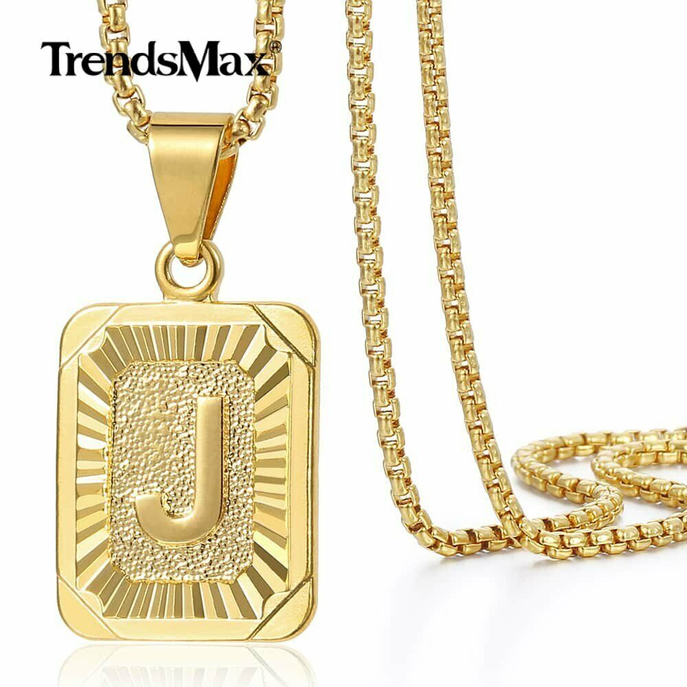 Couple Jewelry Gold Filled Initial Necklace Letter Pendant w/ Box / Curb Chain
