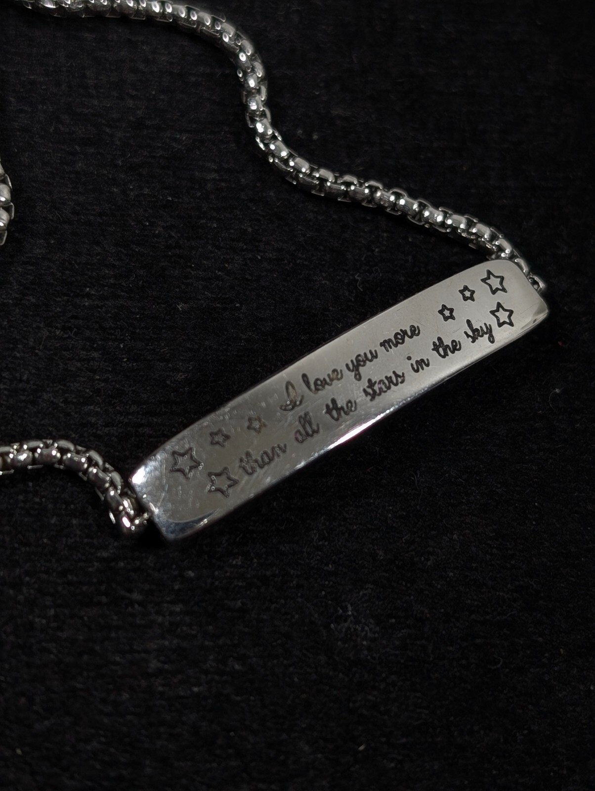 Silver Tone I Love You More Than Stars ID Bar Adjustable Chain Bracelet