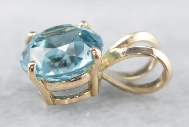 March Birth Stone Womens 6mm Round Simulated Aquamarine Solitaire Pendant Silver