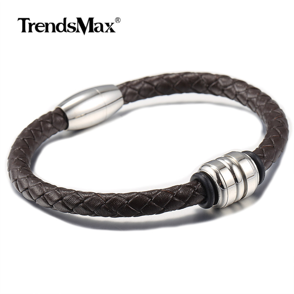 6mm Man-made Braided Leather Rope Bracelet Magnetic Clasp Bead Charm 7/8/9/10″